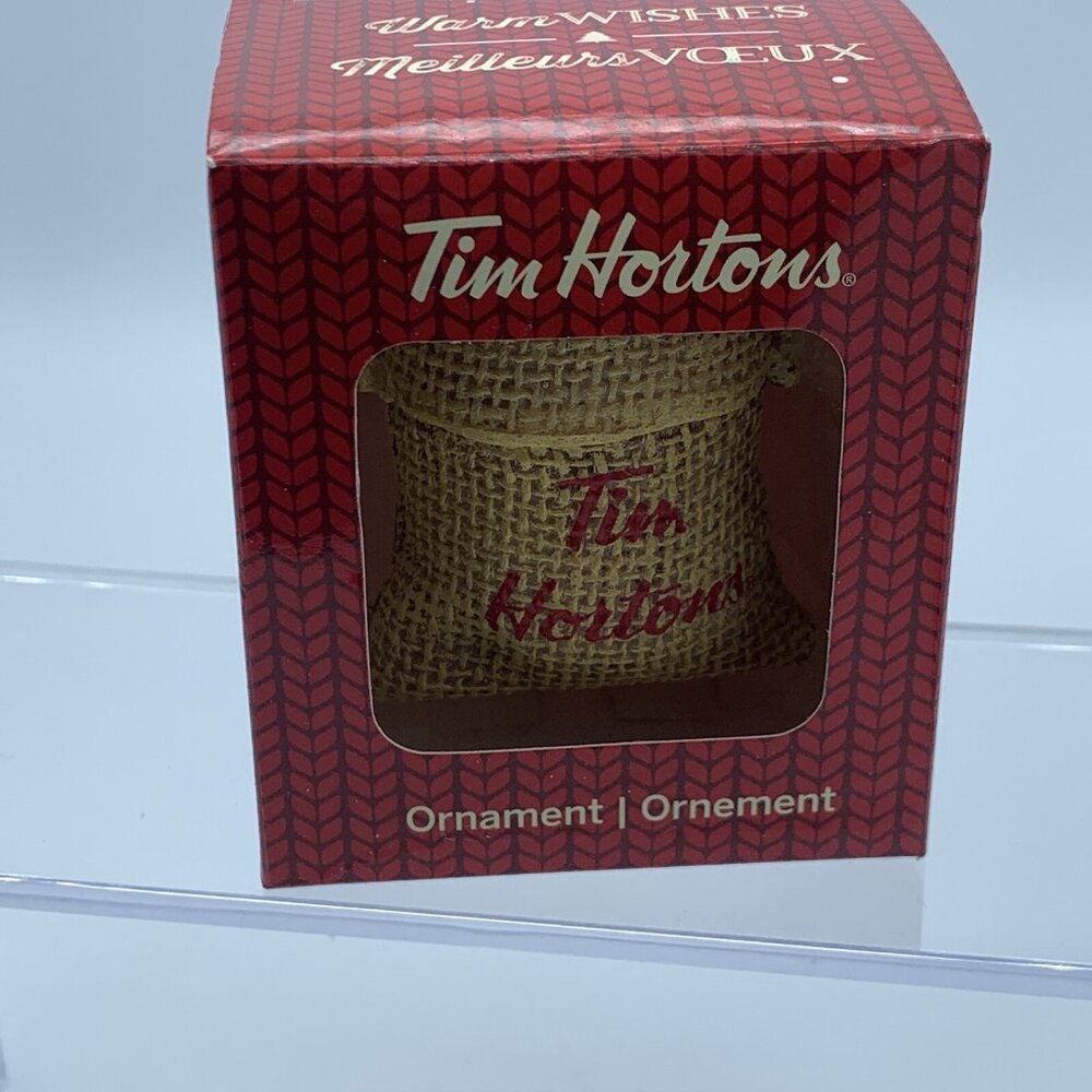 Tim Hortons Burlap Bag of Coffee Beans Holiday Ornament - Original Box
